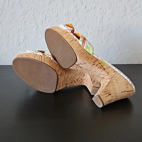 Coach Karen Graffiti Poppy Pop Cork Heels Slide Sandals, size 7.5 B - Picture 9 of 12